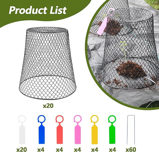 Anothera 20Pcs Chicken Wire Cloche Plant Covers, 9.2×9.2 Inches Plant Protectors from Animals, Metal Garden Plant Cages for Outdoor Plants, Keep Rabbits, Squirrels, Birds Out