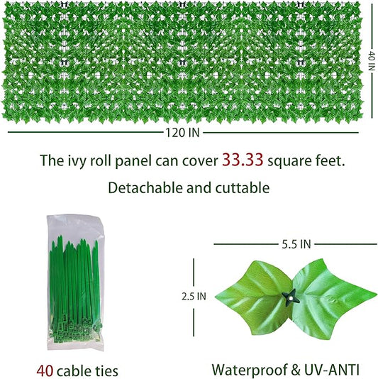 Artificial Ivy Privacy Fence Wall Screen,40X120 in UV-Anti Faux Greenery Backdrop Ivy Vine Leaf Hedges Fence Panels for Patio, Balcony, Garden, Backyard Indoor Outdoor Light Green Wall Decor