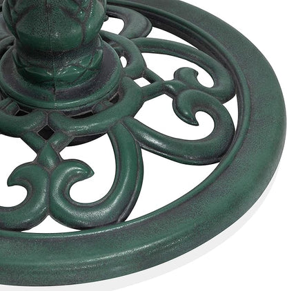 Alpine Corporation TEC116 Outdoor Aged Green Pedestal Birdbath with Scrollwork, 28" Tall, Green