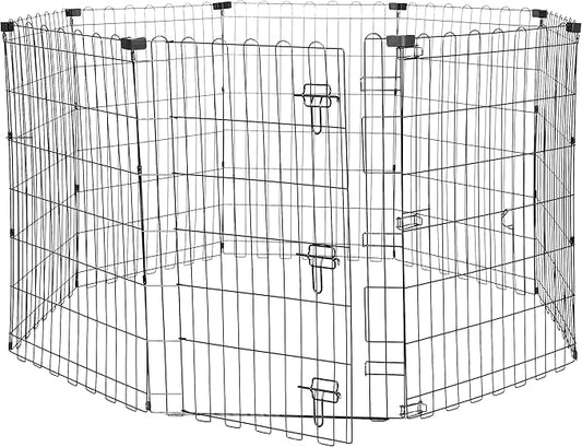 Amazon Basics Foldable Metal Exercise Dog Playpen, Indoor/Outdoor, Single Door, 8 Panels, 36 Inches, Medium, Black