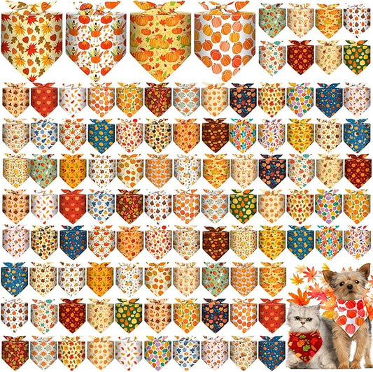 Amylove 120 Pcs St. Patrick's Day Dog Bandanas Bulk Holiday Triangle Dog Pack Puppy Kerchief Bandana Adjustable Spring Pet Scarf for Pet Cat Costume Accessories Decor(Turkey)