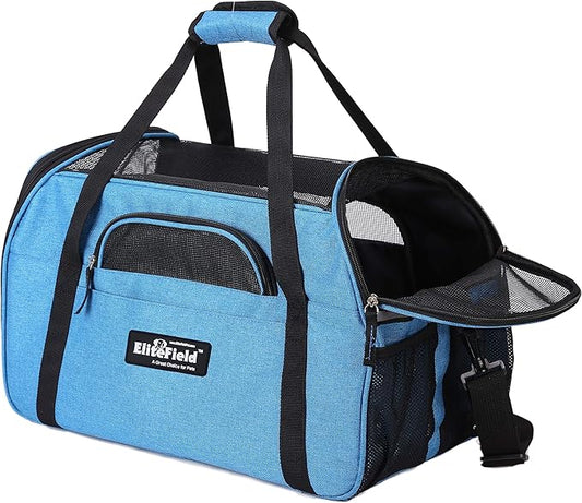 EliteField Soft Sided Pet Carrier (3 Year Warranty, Airline Approved), Multiple Sizes and Colors Available (Large: 19" L x 10" W x 13" H, Sapphire Blue)