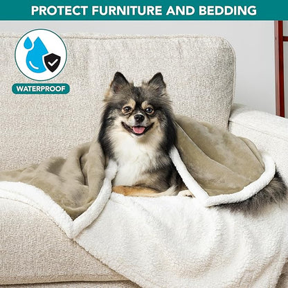 PetAmi Waterproof Dog Blanket for Small Medium Dog Puppy Cat Throw for Couch Cover Leakproof Protection, Sherpa Fleece, Reversible Soft Washable 29x40 Taupe