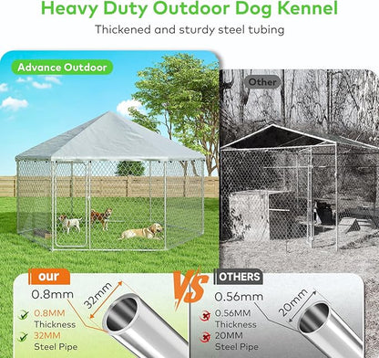 6.8x6.8 FT Large Outdoor Dog Kennel Outside with Heavy-Duty Steel Frame, Waterproof UV-Resistant Cover, Secure Lock, and Hexagonal Wire Fence