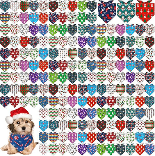 Aliceset 180 Pcs Christmas Dog Bandanas Bulk Christmas Bandanas for Dogs Adjustable Washable Pet Triangle Scarf Cute Kerchief Scarves for Pet Xmas Party Costume Accessories Decorations