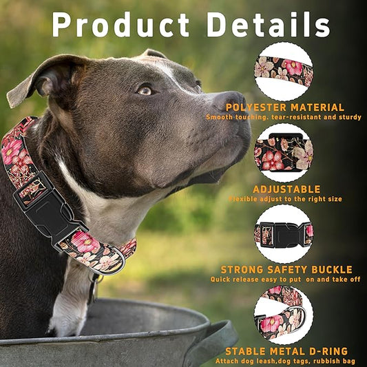 Dog Collar for Boys & Girls, Puppy Collar for Small to Large Dogs, Adjustable Soft Pattern Pet Collar with Safety Buckle for Male & Females (Red, S)