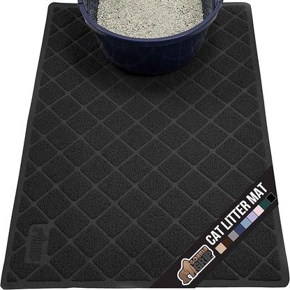 GORILLA GRIP Cat Litter Box Mat, Water Resistant, US Designed Kitty Litter Trapping Mats, Easy to Clean, Scatter Control, Less Mess and Clean Floors, Kitten Supplies for Indoor Cats, 24x17 Black