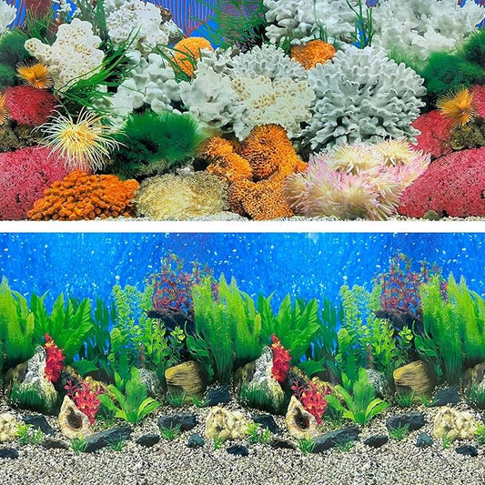 Aquatic Plant Aquarium Background Sticker Coral HD Fish Backgrounds for Aquariums Gravel Stone Fish Tank Wallpaper Decorations 2 Sided 16"x 33"