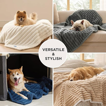 Bedsure ComfyFleece™ Waterproof Dog Blankets for Large Dogs - Soft Pet Cat Blanket Corduroy Fleece for Bed Protector Washable, Cozy Calming Reversible Furniture Protection,60"x80", Tuscan Beige