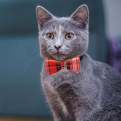 PET SHOW 8pcs Plaid Small Dogs Collar Bow Ties Puppies Cats Collar Charms Accessories Slides Attachment Bowties for Birthday Wedding Parties Assorted