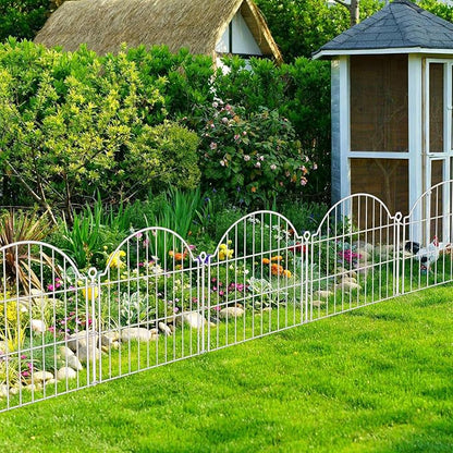 10 Panels No Dig Decorative Garden Fence for Yard, 24in (H) x 20ft (L) Rustproof Metal Wire Panel Border Animal Barrier Fencing for Dog, Rabbits, Flower Bed Edging Ornamental with Ground Stake, White
