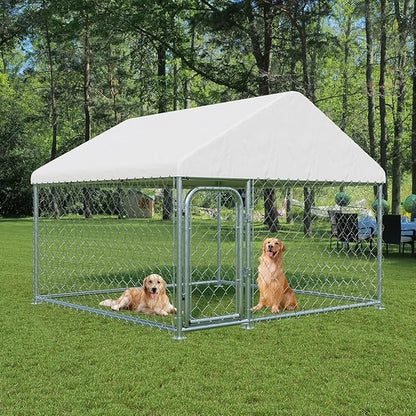LotFun Large Outdoor Dog Kennel, 6.6 x 6.6 FT Heavy Duty Dog Enclosure with Chain Link Fence, UV-Resistant Canopy Cover, Double Lock Security (6 x 6 x 5 in)