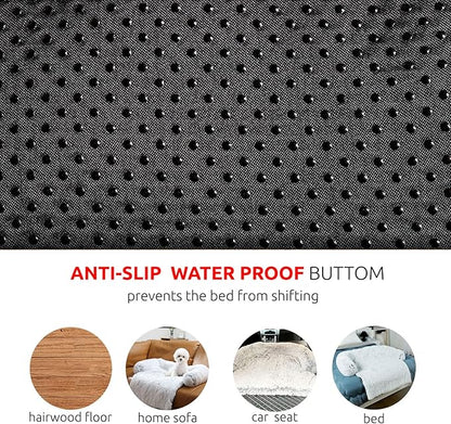 HACHIKITTY Calming Pet Sofa Bed Mat, Washable Plush Couch Cover for Dogs & Cats, Furniture Protector with Anti-Slip Bottom (30"x 27"x 6", Gray)