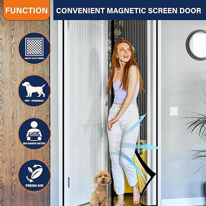 Magnetic Screen Door，Screen Door Mesh，Keep Bugs Out, Heavy-Duty Mesh Curtain,Pet and Kid Friendly, Works with Front Doors, Sliding Doors