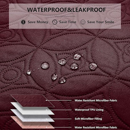 Waterproof Dog Blanket, 82x82 inches Pet Couch Covers for Sofa, Bed Furniture Protector from Dogs Washable and Reversible-Burgundy Red+Pink