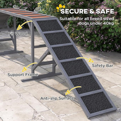 PawHut Wooden Dog Agility Equipment with Safety Bar, Non-Slip Surface, Dog Playground Ramp, Pet Obstacle Course for Backyard, Park, Walk and Pause Training, Gray