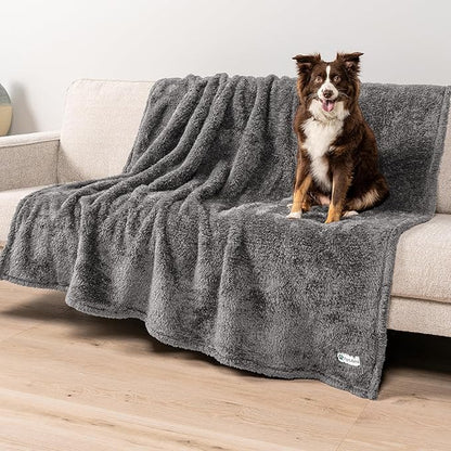 PetAmi Dog Blanket for Large Dogs Grey, Fluffy Soft Sherpa Fleece for Puppy, Kitten, Cat, Calming Pet Throw for Bed, Washable Sofa Couch Cover, X-Large 60x80