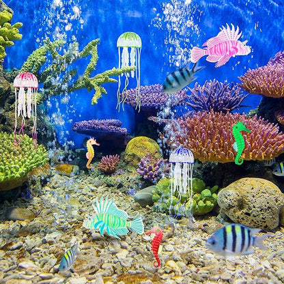 Patelai 8 Pcs Glow in The Dark Fish Tank Decorations Silicone Floating Artificial Jellyfish Fluorescent Lionfish Seahorse for Aquarium Decoration Small Large Fish Bowl Decor Accessories (Dreamy Color)