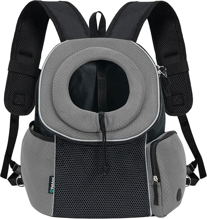 PetAmi Front Carrier Backpack for Dogs and Cats - Ventilated Adjustable Pet Chest Carrier for Hiking, Camping, Travel - Small to Medium Pets Up to 10 lbs - Grey