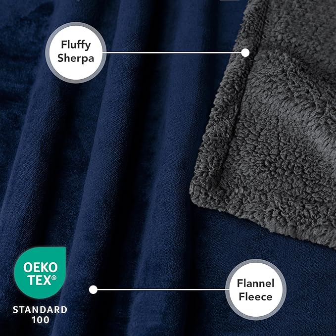 PetAmi Waterproof Dog Blanket for Queen Bed Large XL Dog Throw for Couch Cover Leakproof Furniture Protection, Sherpa Fleece, Reversible Soft Washable 90x90 Navy Gray