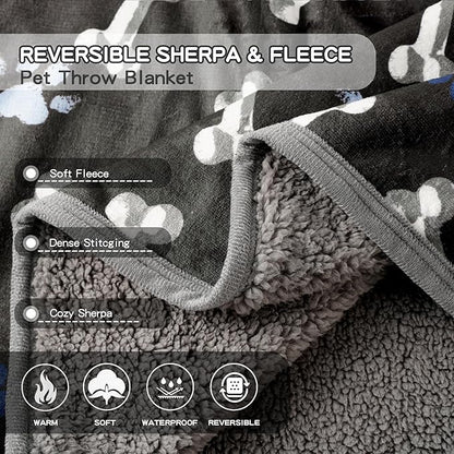 Waterproof Dog Blankets Pet Blanket, 30"x40" Cat Blanket for Indoor Cats, Soft Fluffy Sofa Car Bed Protector, Reversible Sherpa Fleece Puppy Blanket for Small Medium Dogs (Navy Paws)