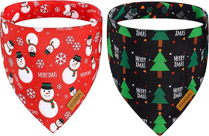 Christmas Dog Bandanas with Snap Button - 2 Pack Reversible Santa Claus Dog Scarf for Boy & Girl, Dog, Christmas Tree Holiday Bandana for Small Dogs (Small)