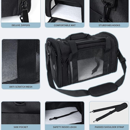 Mile High Life | Outdoor Travel Pet Carrier | Kitty Puppy Cat Carriers | Collapsible Dog Carrier for Small Medium Dogs | Cat Crates w Breathable Mesh with Soft-Sided (Black, Medium)