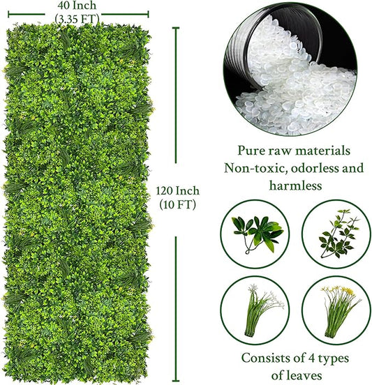 Artificial Plant Wall Roll: 40X120 in (33.5 sqft) UV-Anti Ivy Privacy Fence Screen Faux Greenery Panels Backdrop Boxwood Ivy Vine Leaf Hedge Fence for Indoor Outdoor Green Decor