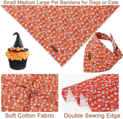 Fall Dog Bandana, Autumn Triangle Bid Scarf with Cup,Doughnut Pattern, Cotton Pet Kerchief for Girl Boy Dogs or Cats, Cute Puppy Bandana Fancy Bandana for Dogs