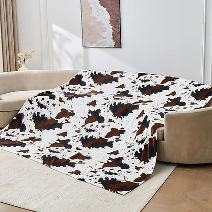 Bnuitland Cow Printed Fleece Flannel Throw Blanket, 300 GSM Double Sided Fuzzy Fluffy Blanket for Bed Sofa Couch Travel, Super Soft Lightweight for Adults and Kids, 90×108 inch