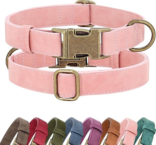 Didog Soft PU Leather Dog Collar, Stylish Quick Released Dog Collars for Small Dogs, Easy Clean Adjustable Pet Collar for Daily Walking, Pink, S Fit 10-16" Neck