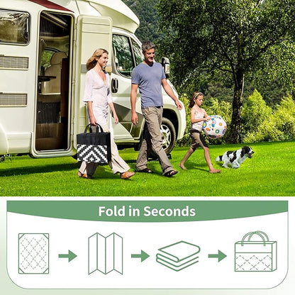 GENIMO 5x8 Outdoor Rug Waterproof, Reversible Mats, Outdoor Area Rug, Plastic Outside Carpet, Geometric Rv Mat for Patio Camping Rv Picnic Backyard Deck Balcony Porch Beach Trailer (Black & White)