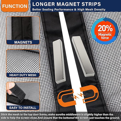 Magnetic Screen Door，Fiberglass Screen Door Mesh，Keep Bugs Out, Heavy-Duty Mesh Curtain,Pet and Kid Friendly, Works with Front Doors, Sliding Doors（32x80 Inch Fiberglass