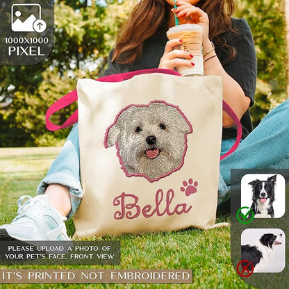 Personalized Canvas Pet Tote Bag for Dog & Cat Owners - Custom Gift with Photo & Name - Present for Dog Moms & Cat Dads