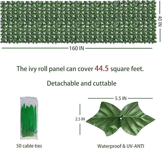 Artificial Ivy Privacy Fence Wall Screen,40X160 in UV-Anti Faux Greenery Backdrop Ivy Vine Leaf Hedges Fence Panels for Patio, Balcony, Garden, Backyard Indoor Outdoor Green Wall Decor