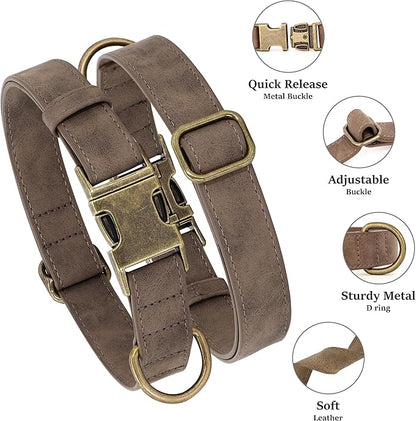 Didog Soft PU Leather Dog Collar, Stylish Quick Released Dog Collars for Small Dogs, Easy Clean Adjustable Pet Collar for Daily Walking, Brown, S Fit 10-16" Neck