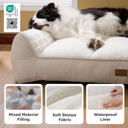 Bedsure SupportMax™ XL Pro Orthopedic Dog Beds Large Sized Dog - Extra Thick Supportive Dogs Couch with Waterproof Washable Cover, Extra Large Comfort Pet Sofa with Soft Sherpa & Nonskid Bottom, Beige