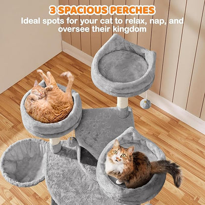 Yaheetech 68.5in Cat Tree for Large Cats, Multi-Level Cat Tower with 3 Wide Perches, Large Condo, Stable Pet Play House w/Sisal-Covered Scratching Posts & Board, Light Gray