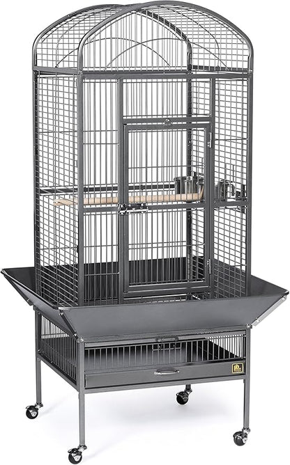 Prevue Pet Products Dometop Bird Cage - for Parrots, Conures, Caiques, Small Cockatoos, Big Bird Cage with Wheels, Indoor or Outdoor - Large, Black Hammertone