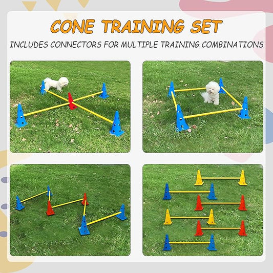 Dog Agility Hurdle Cone Set, Dog Agility Set Include 12 Agility Cones 6 Agility Rods, Dog Agility Equipment with Carry Bag(Blue+Orange+Yellow)