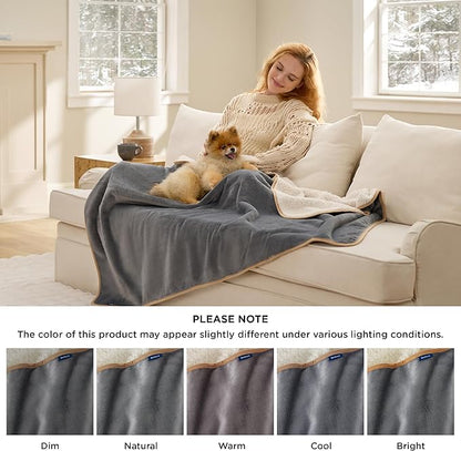 Bedsure Waterproof Dog Blankets for Extra Large Dogs - XL Cat Blanket Washable for Couch Protection, Sherpa Fleece Puppy Blanket, Soft Plush Reversible Throw-XL Furniture Protector, 50x70, Grey