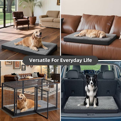 Dog Bed Large Sized Dogs, Orthopedic Flannel Pet Bed with Removable Washable Cover, Waterproof Indestructible Big Dog Bed with Anti-Slip Bottom, Egg Memory Foam Pad, 36.0"x27.0"x3.5", Grey