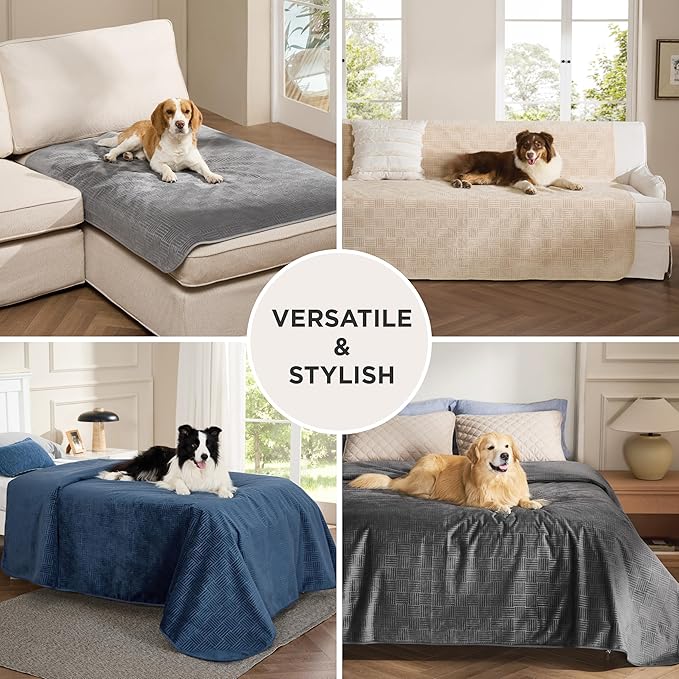 Bedsure Waterproof Bed Cover for Dogs Washable - Waterproof Blanket for Twin Bed Couch Sofa Cozy, Lightweight Furniture Protector for Pet Cat Quick Drying, Navy, 68x82IN