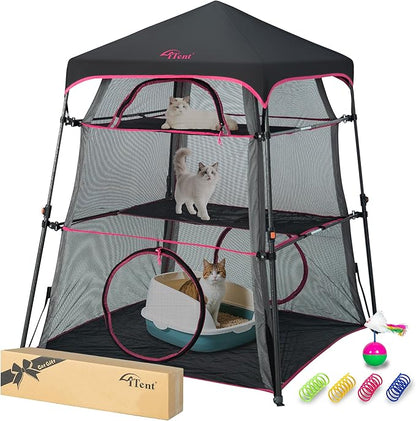 Pop Up Catio Cat Enclosure for Indoor and Outdoor with Waterproof Bottom,3 Tier Spacious Cat Tower Tent,Portable Outdoor Cat Tent for Patio,Balcony, Deck & Camping Weatherproof & Sunproof(Patented)