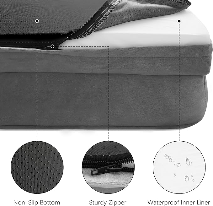 Orthopedic Dog Bed with Sides - Dog Sofa Beds for Extra Large Dogs, Supportive Foam Pet Couch Bed with Washable Removable Cover, Waterproof Lining and Non-Slip Bottom, Grey - XL-Plus