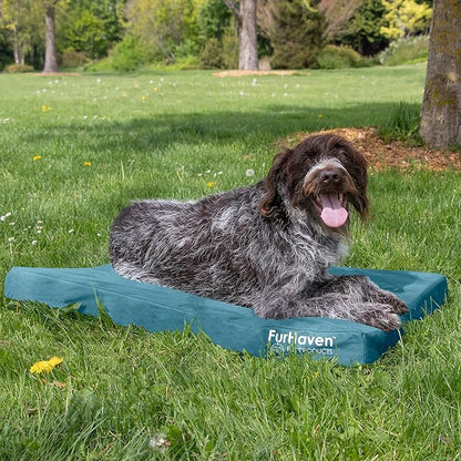 Furhaven Indoor/Outdoor Logo Oxford Polycanvas Mattress - Water-Resistant Orthopedic Dog Bed w/ Removable Cover, 125 lb max - Deep Lagoon, Large