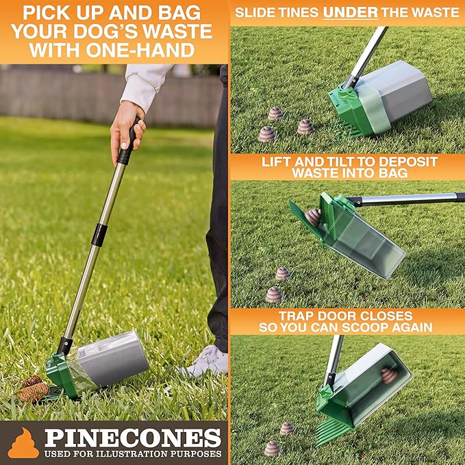 Neater Pet Brands Lift N’ Bag 2.0 Dog Pooper Scooper with Bag Attachment & 22" Pole for Small to Large Dogs, New & Improved Design, 195 Refill Bags, Heavy Duty Dog Poop Scooper for Yard, One-Hand Use