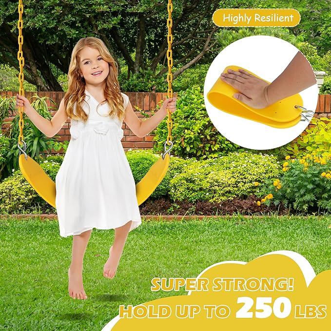 Sunnyglade 8PCS Swings Seats Heavy Duty with 66" Chain, Playground Swing Set Accessories Replacement with Snap Hooks, Support 250lb (8, Yellow)