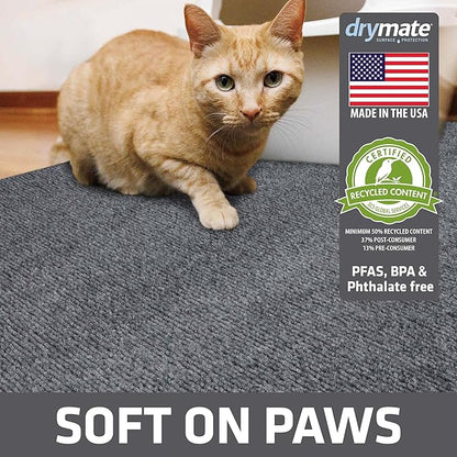 Drymate Cat Litter Box Mat, Litter Trapping Mat, Waterproof, Urine-Proof, Absorbent, Machine Washable, Soft on Paws, Contains Mess, Protects Floors, Kitten Supplies, Grey, 20x28