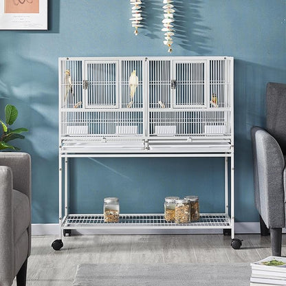 Yaheetech Stackable Divided Breeder Breeding Parakeet Bird Cage for Canaries Cockatiels Lovebirds Finches Budgies Small Parrots with Rolling Stand, White